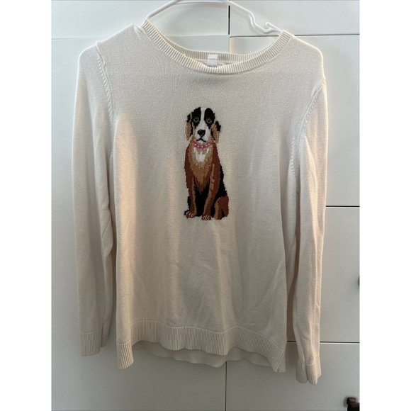 Charter Club Hound Dog Novelty Cream Sweater Medium Cotton Blend - Picture 1 of 7